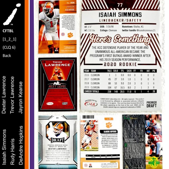 Clemson Tigers 6 Card Lot - CFTBL [1_2_1] - Picture 2 of 14